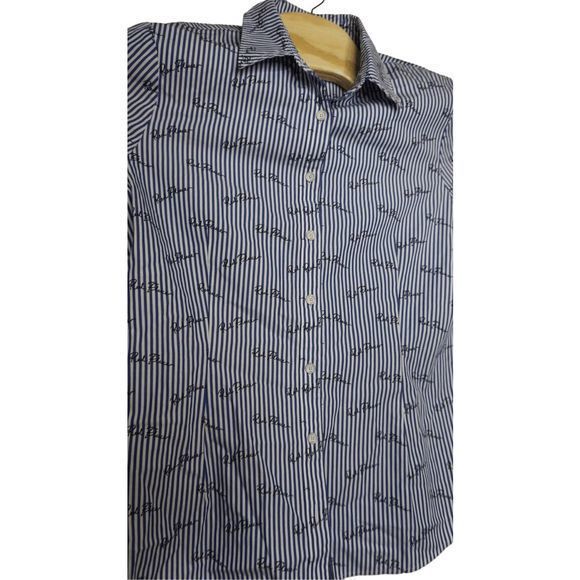 Brooks Brothers Blue Striped Sz 10 Cotton Blouse 3/4 Sleeve‎ Shirt w/ Red Fleece - Picture 5 of 6